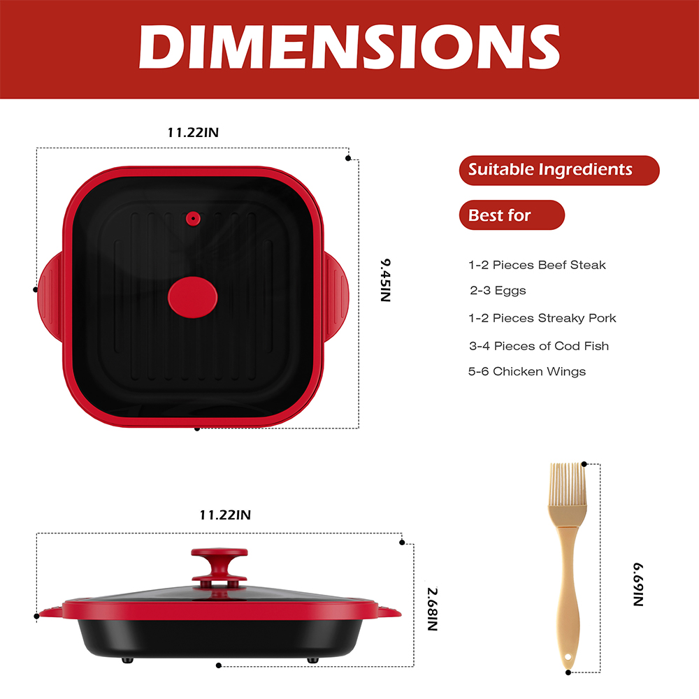 Microwave Glass Lid Square Pot