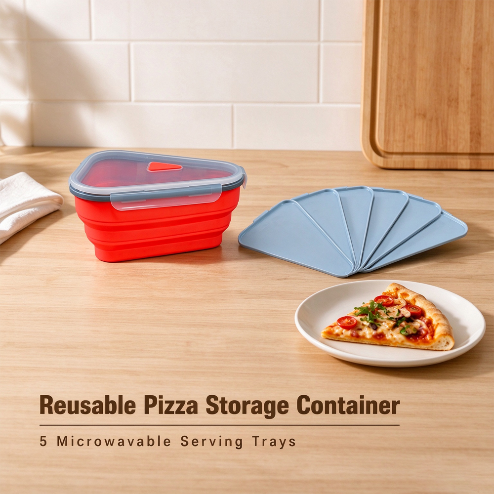 Reusable Pizza Storage Container with 5 Microwavable Serving Trays