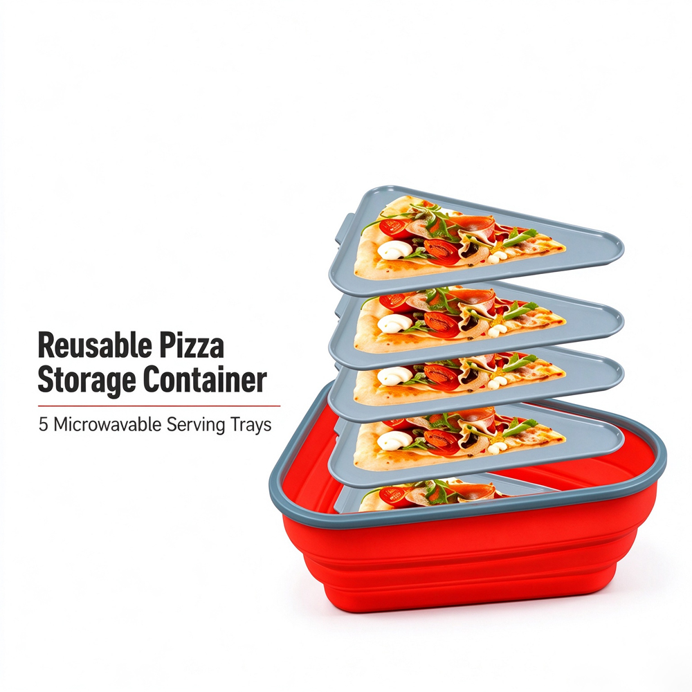 Reusable Pizza Storage Container with 5 Microwavable Serving Trays(Large-size)
