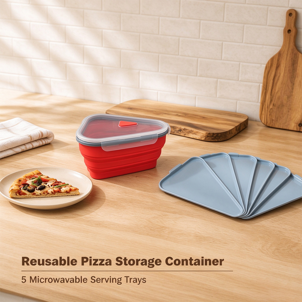 Reusable Pizza Storage Container with 5 Microwavable Serving Trays