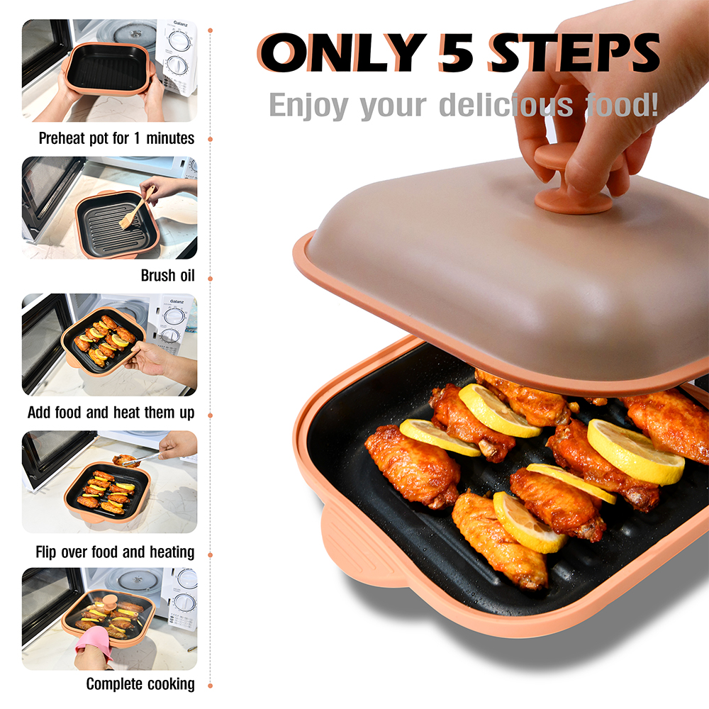 Microwave Steel Lid Square Pot
