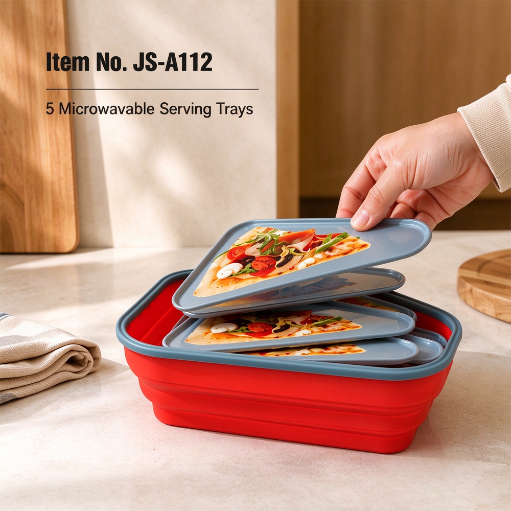 Reusable Pizza Storage Container with 5 Microwavable Serving Trays