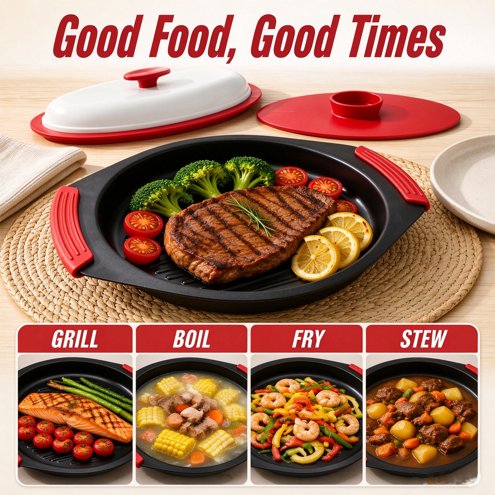 3-in-1 Microwave Shallow Big-Ear Grill Pan