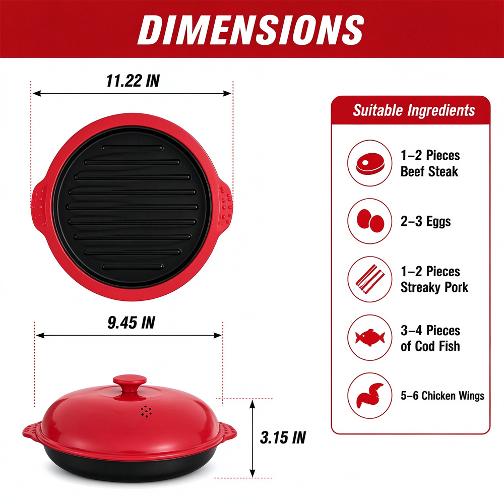 3-in-1 Microwave Steel Lid Round Grill Pot