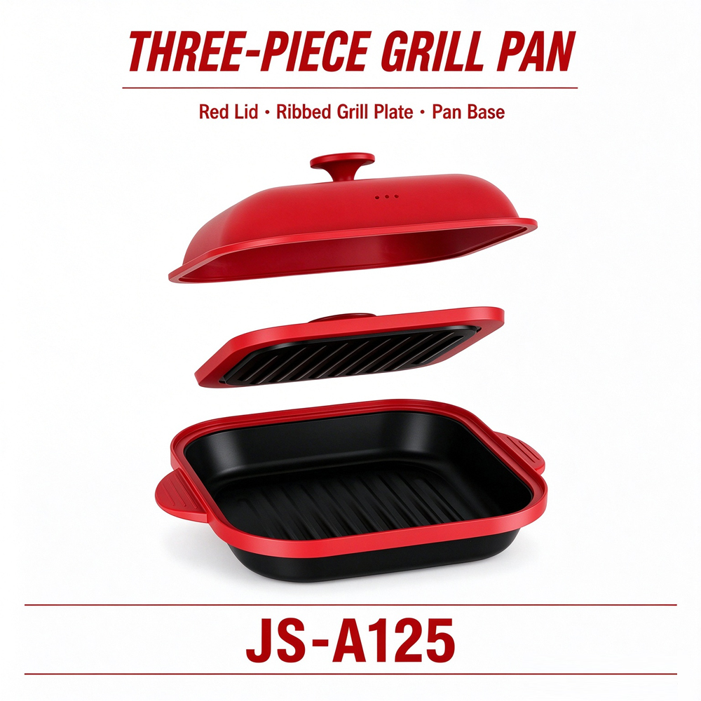 3-in-1 Microwave Steel Lid Square Grill Pot
