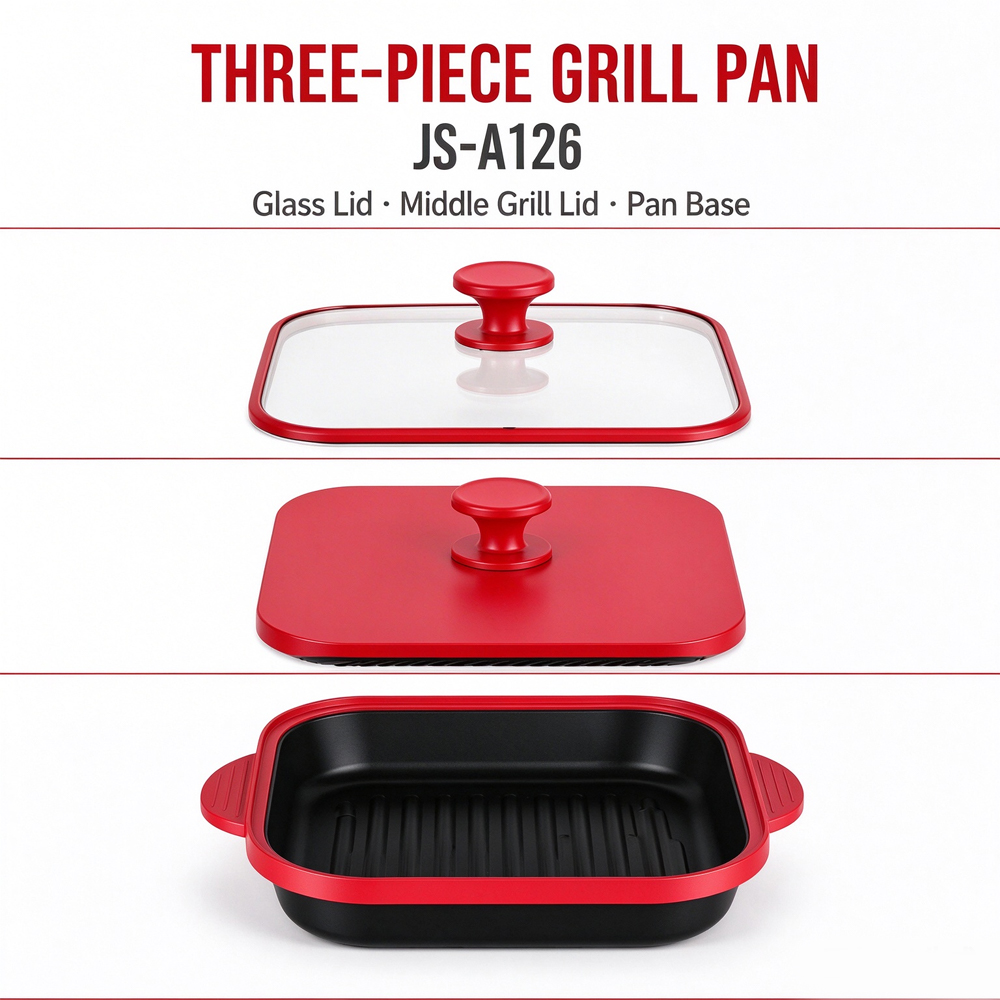3-in-1 Microwave Glass Lid Square Grill Pot