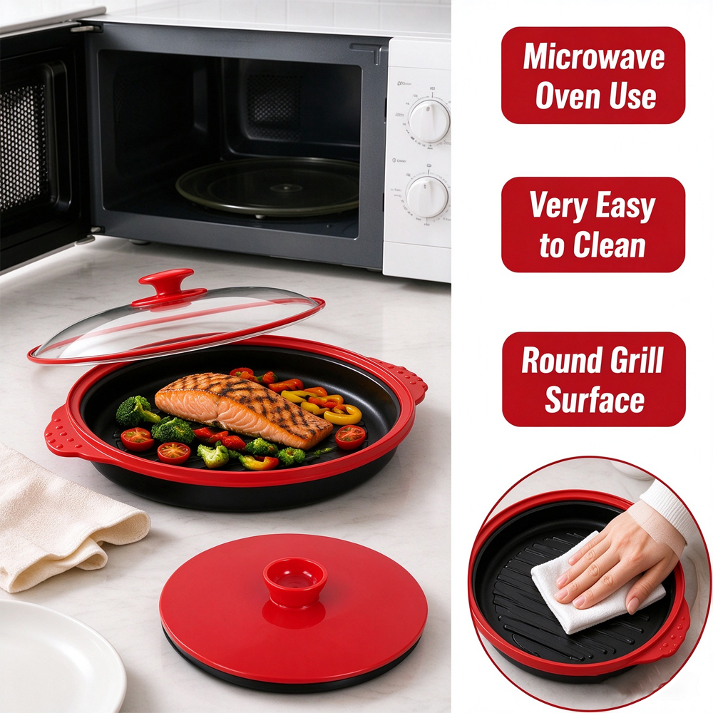 3-in-1 Microwave Glass Lid Round Grill Pot