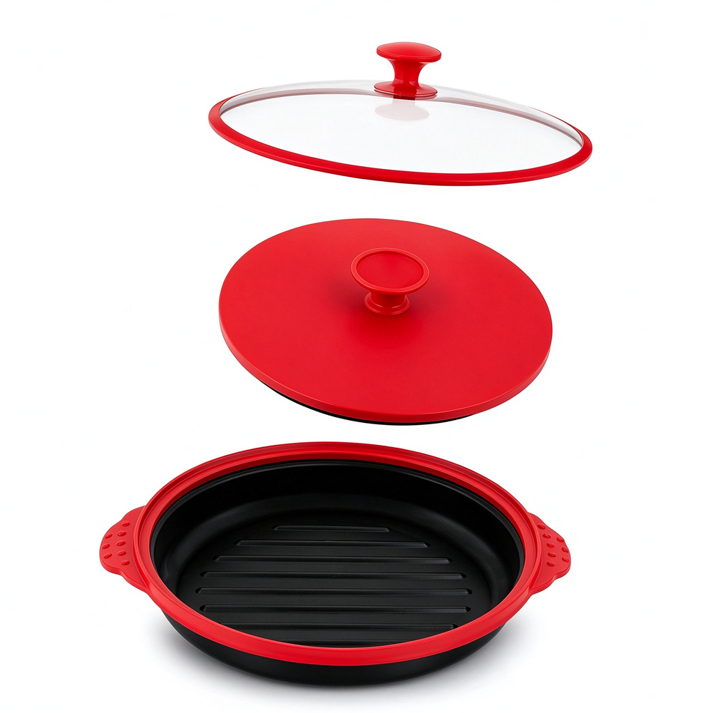 3-in-1 Microwave Glass Lid Round Grill Pot