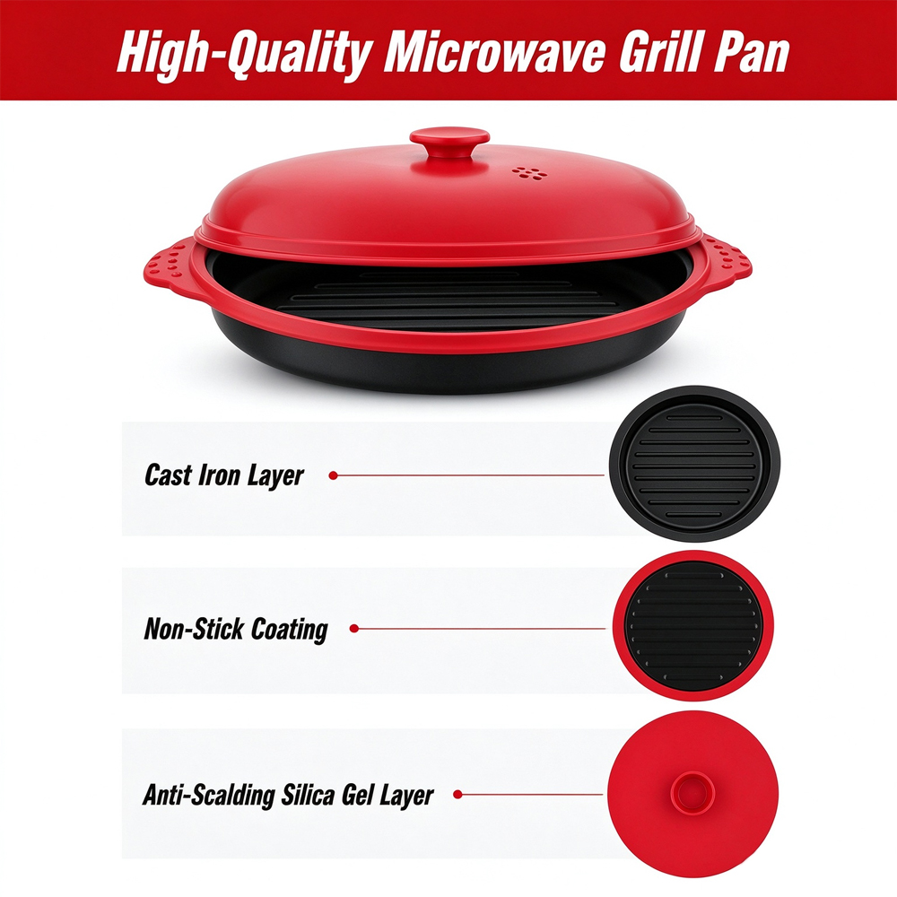 3-in-1 Microwave Steel Lid Round Grill Pot