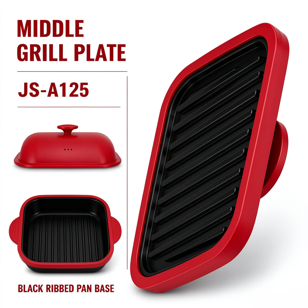 3-in-1 Microwave Steel Lid Square Grill Pot
