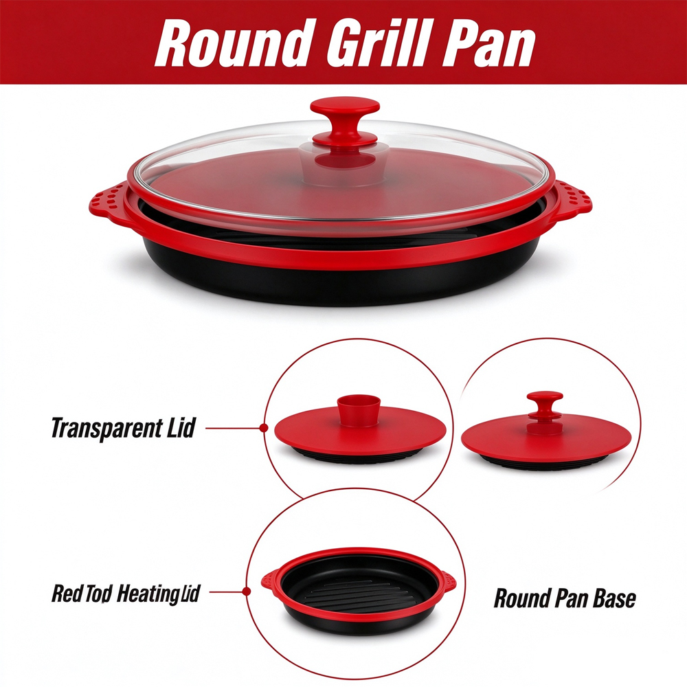 3-in-1 Microwave Glass Lid Round Grill Pot