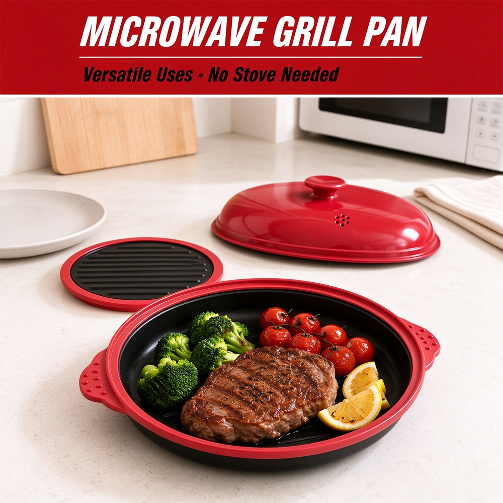 3-in-1 Microwave Steel Lid Round Grill Pot