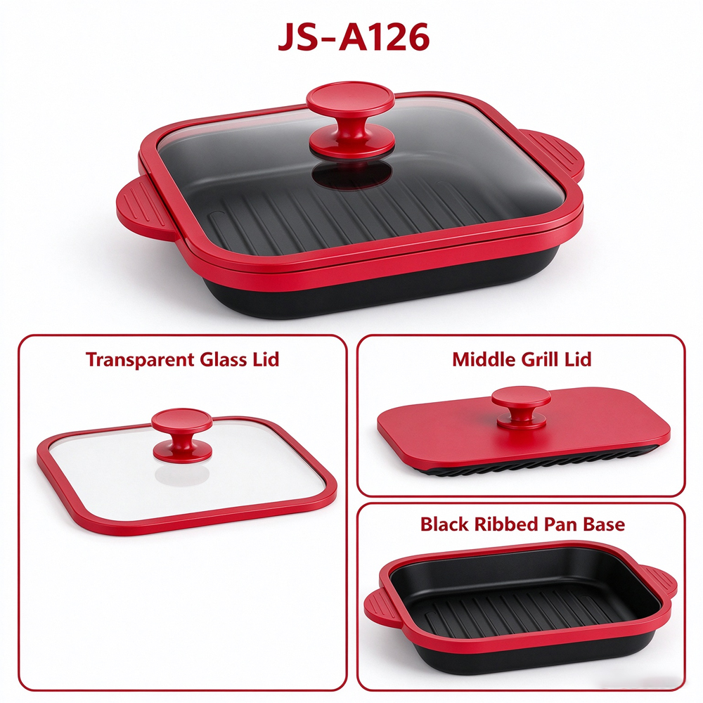 3-in-1 Microwave Glass Lid Square Grill Pot