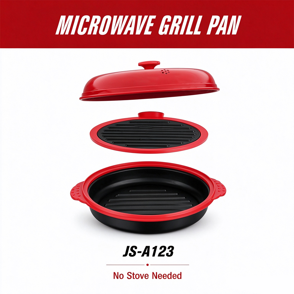 3-in-1 Microwave Steel Lid Round Grill Pot