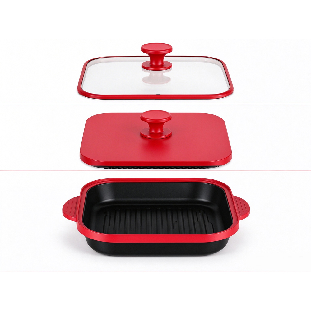 3-in-1 Microwave Glass Lid Square Grill Pot