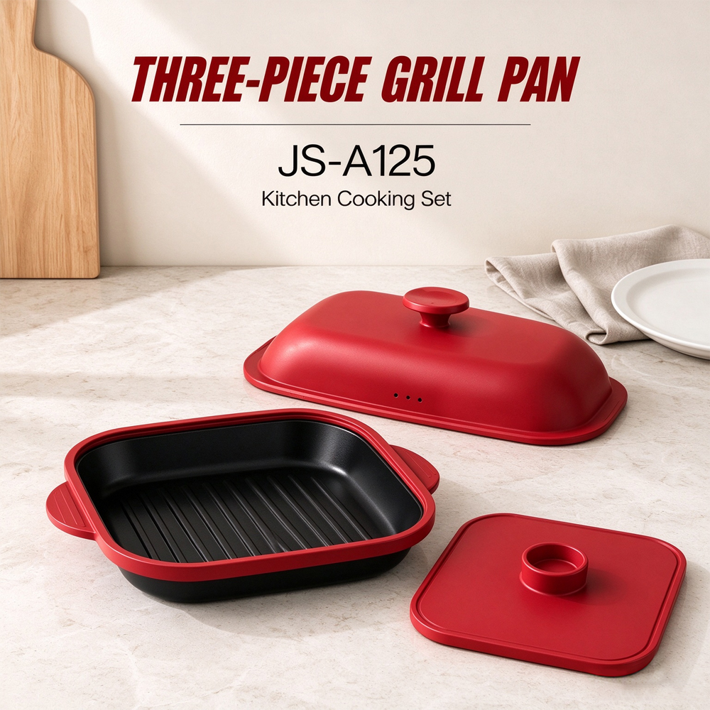 3-in-1 Microwave Steel Lid Square Grill Pot