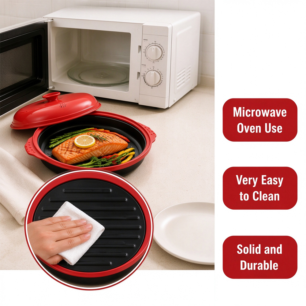 3-in-1 Microwave Steel Lid Round Grill Pot