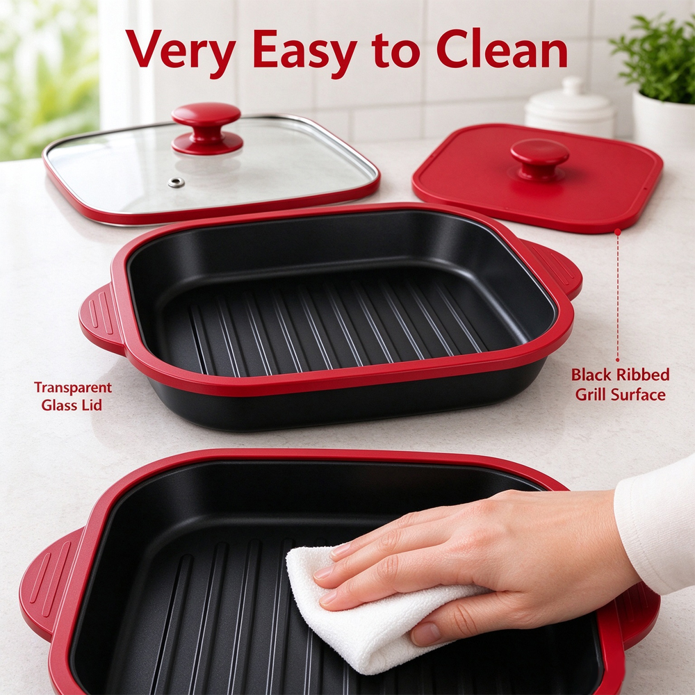 3-in-1 Microwave Glass Lid Square Grill Pot